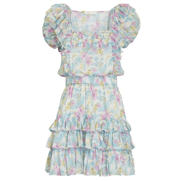 LoveShackFancy Ivoire Mini Dress Floral Boho Cottagecore Coquette Garden Blue XL - Picture 2 of 15